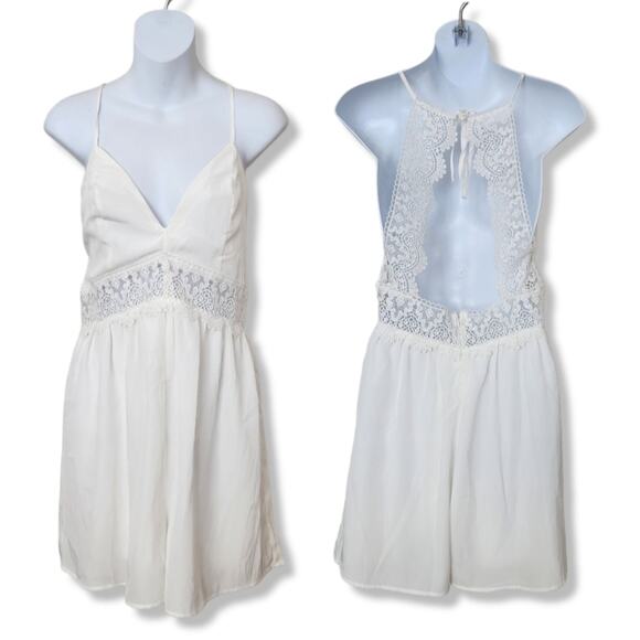 Love Tree White Romper Crochet Trim Open Back Size M - Picture 1 of 8